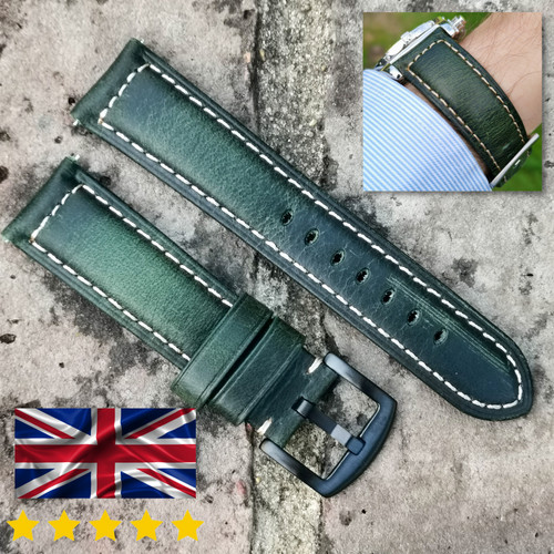 Green leather watch strap band - strap,