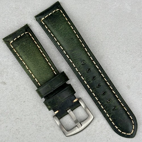 Green leather watch strap band - green,